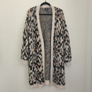 June & Vie Leopard Print Open Front Cardigan Long Sleeve Sz 10/12
